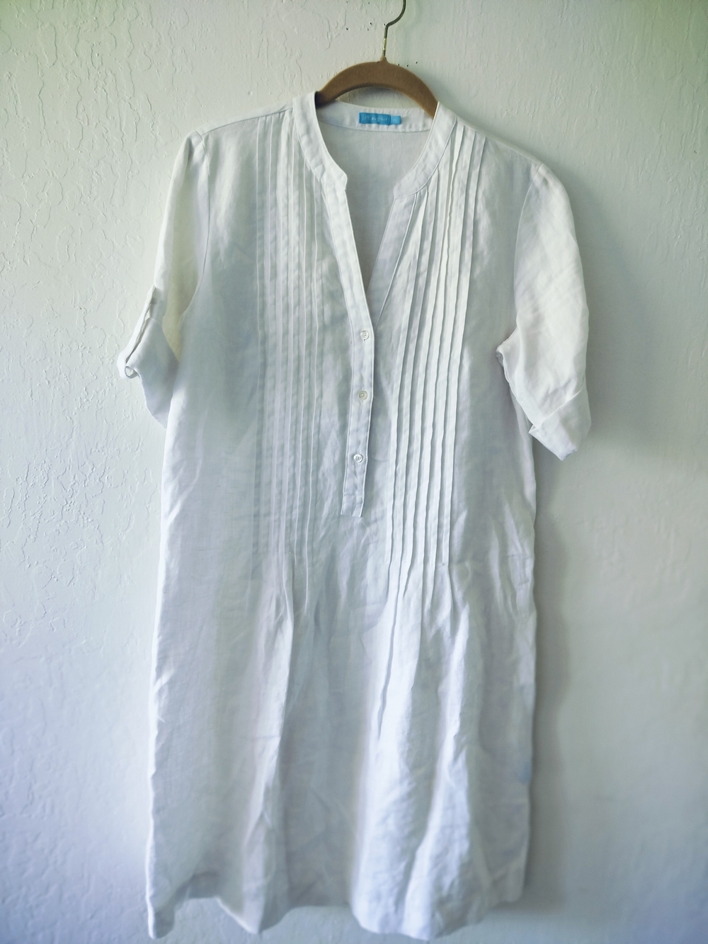 J.McLaughlin Pintucked 100% Linen Tunic Dress White Size XS Roll Tab Sleeves